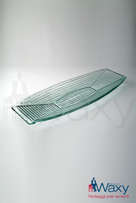 piatto barca in vetro con righe decorative interne cm 55,5x21,50
